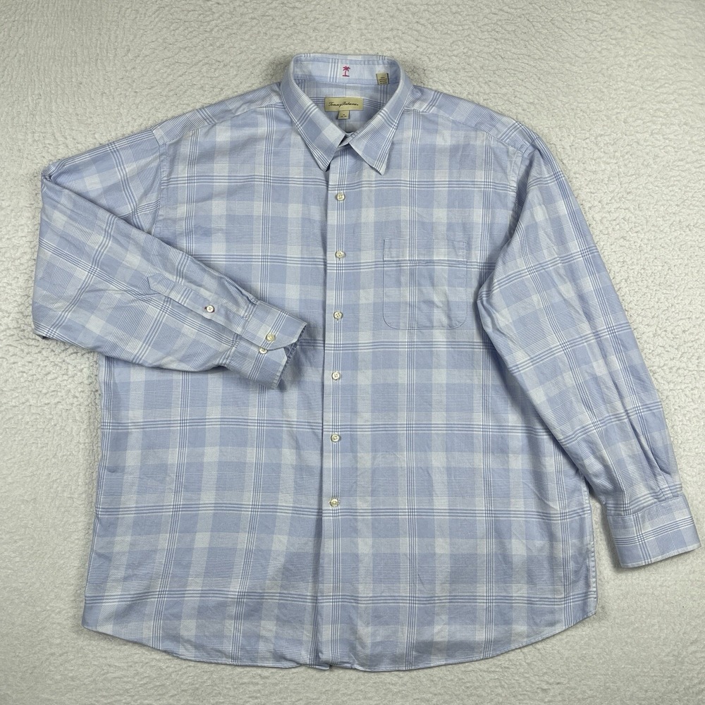 Tommy Bahama Shirt Mens 18/34-35 Blue White‎ Plaid Preppy Workwear Travel Office